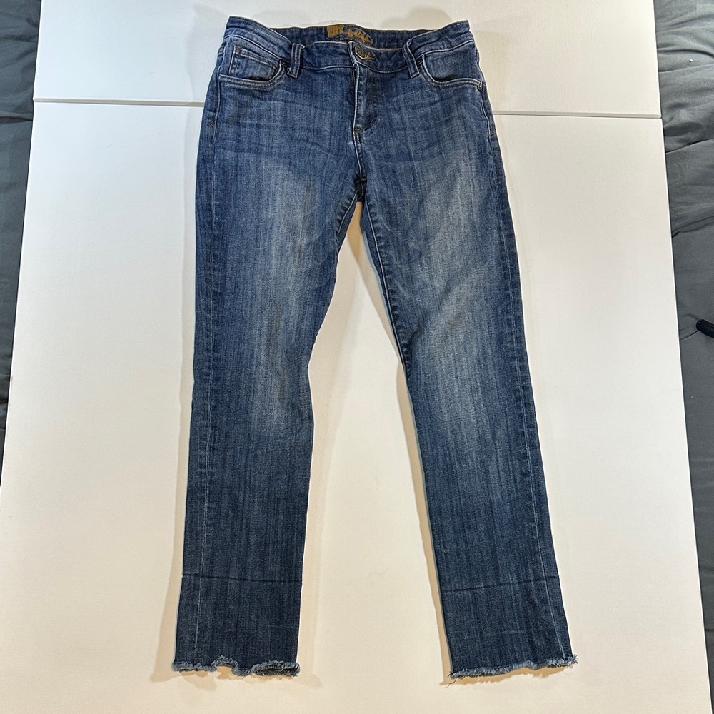 Kut from the Kloth Blue Straight Leg Jeans Ripped Hem Size 4